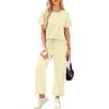 Women's Casual Fashion Short Sleeve Loose Wide Leg Pants Round Neck Suit