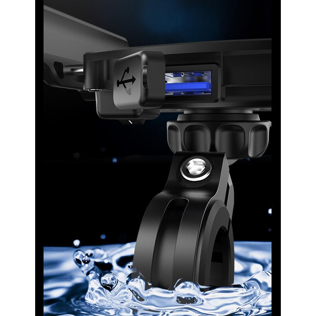 Motorsykkel Telefonholder Lader, USB/QC 3.0 Uttak med Bryter, 360° Vanntett, USB-lader, Aluminium Styre/Speilfeste for 3,5-6 Tommers Telefoner