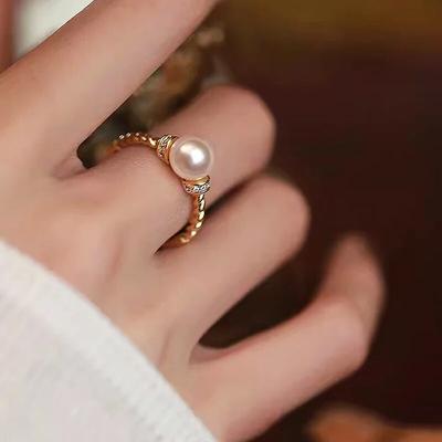 Ringe für Frauen, ästhetische Perle, goldfarben, Ehering, wasserdicht, verstellbare Öffnung, Zubehör, Partyschmuck