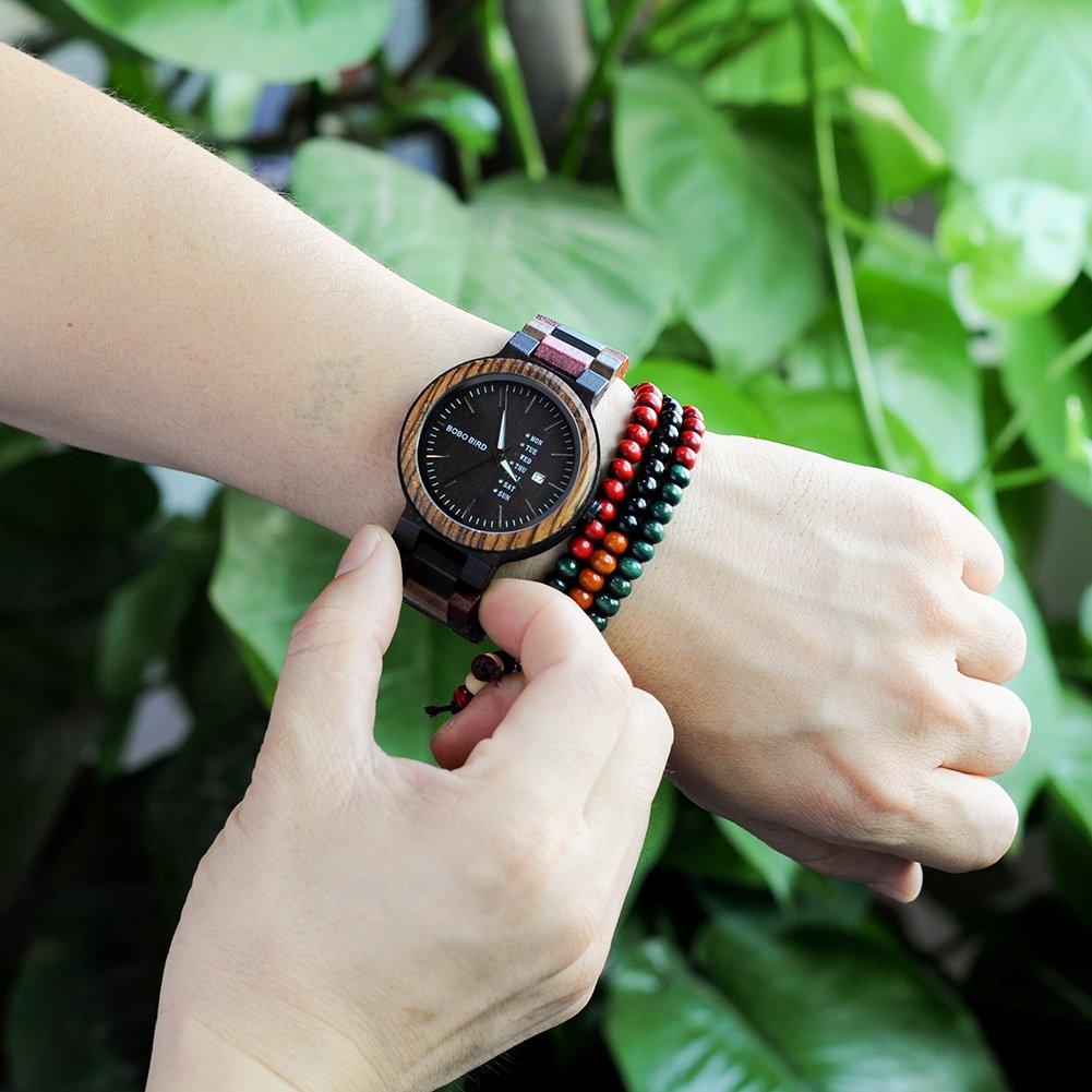 BOBO BIRD Men's Wooden Watch, Natural Wood, Colorful, Day and Date Display, Japanese Quartz Movement, Chronograph, Unique Design