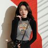 Women's Chic Velvet Raglan Color Block Slimming Long Sleeve Stand-up Collar T-Shirt
