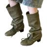 Retro Strap New Niche Design Pants Boots Thick Heel Thick Sole Boots But Knee Pointed Lace-up Knight Boots