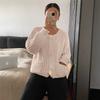 Womens Loose Round Neck Knit Cardigan With Pockets Three Buttons Long Sleeve