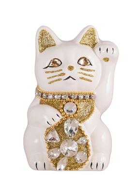 Glückskatze Schmuck Katze Linke Hand Katze Glückskatze Maneki Katze Glücks Feng Shui Ornament Opferbox Weiß (S-SIZE Weiß) Erhaben/Pottery_Lucky (jw_S