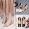 New Square Head Shallow Mouth Square Heel Small Leather Shoes Women's Elegant Fashion High Heels Dress Shoes Zapatos Mujer