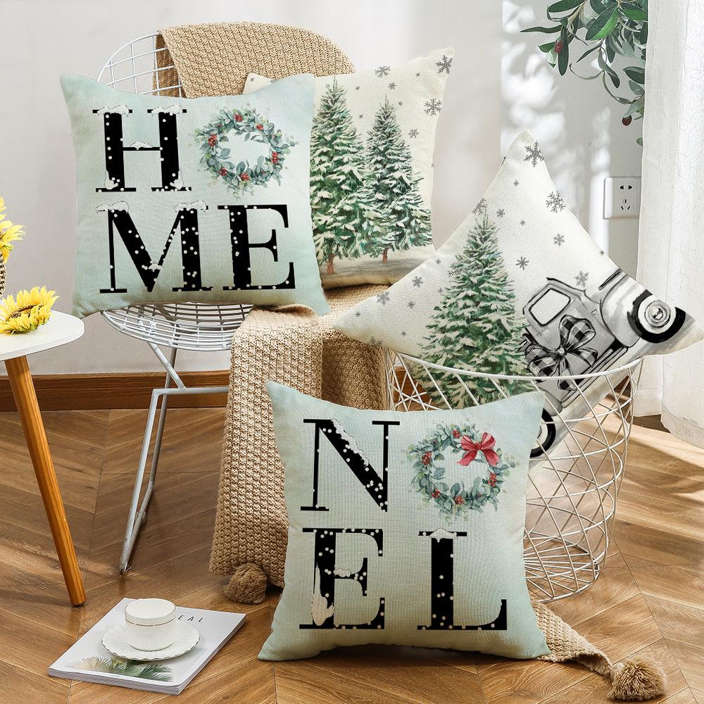 Christmas Tree Element Linen Material Pillowcase Warm Home Decoration Sofa Cushion Bedroom Pillowcase