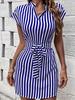 Summer new dress European and American women's bat-sleeved striped lace-up dress