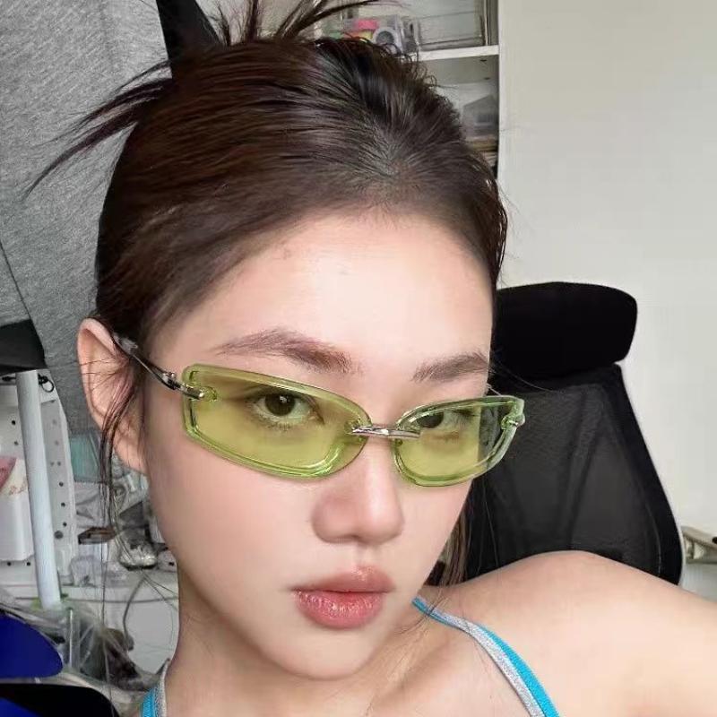 Rimless Y2K Style Sunglasses Rectangle Fashion Popular Women Men Shades Square Sun Glasses for Female Male Oculos Metal Frame