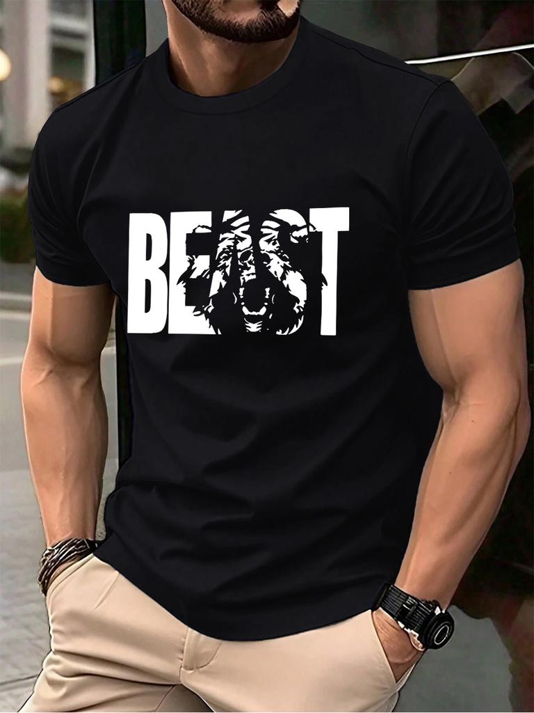 Beast Letter Print Cotton TShirts MenS Summer Comfortable Soft T Shirt Oversized ONeck Short Sleeve Tops Basic Mens Clothes