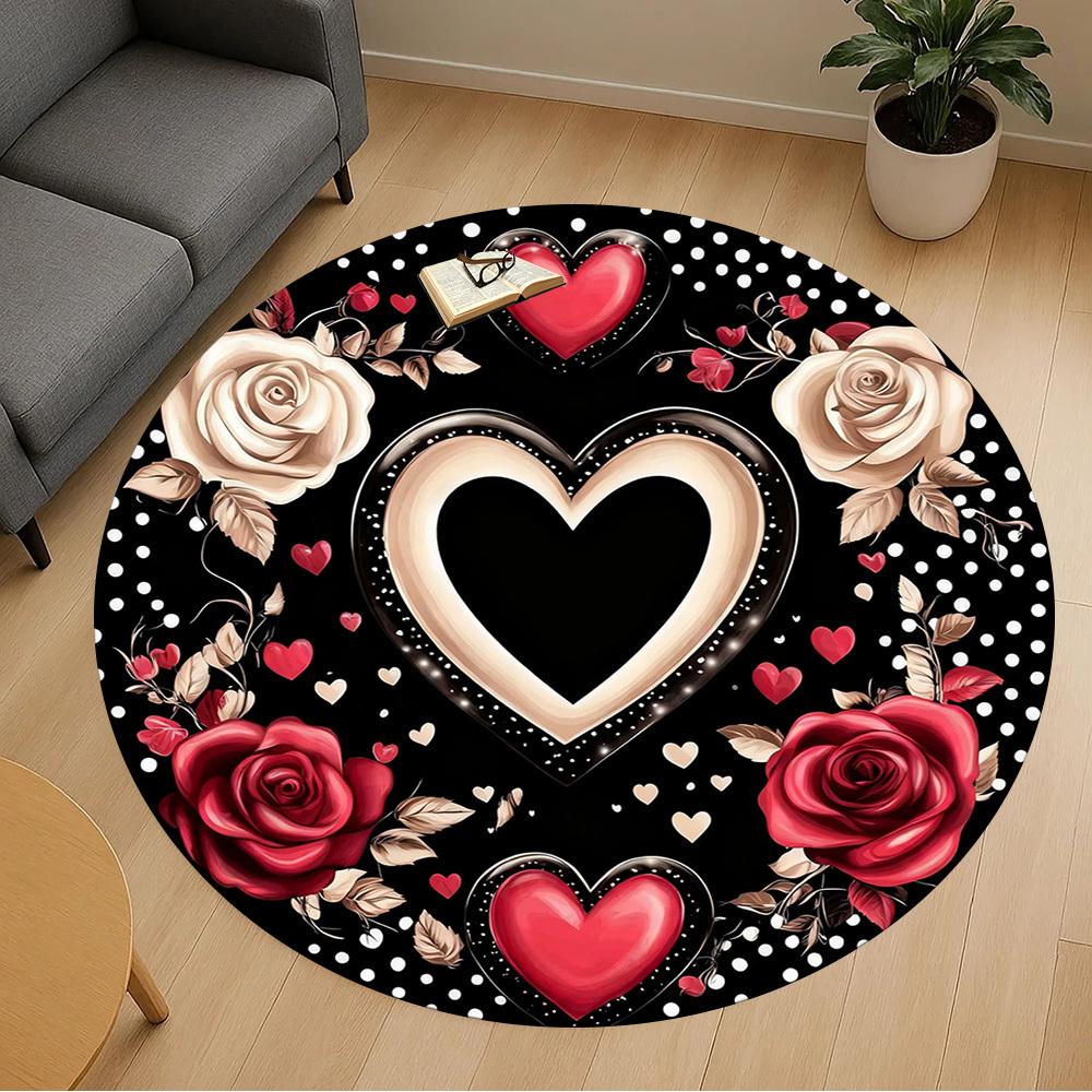 1PC heart roses Office Round Area Rug, Under Office Chairs Bedroom Living Room Home Decor,Carpet for Office, -1110216