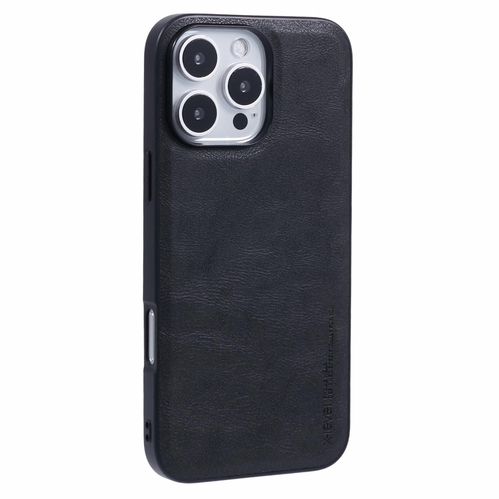 

X-LEVEL Bojue-3 Series For iPhone 16 Pro Case Leather Coated PC+TPU Anti-Scratch Protective Cover Black
