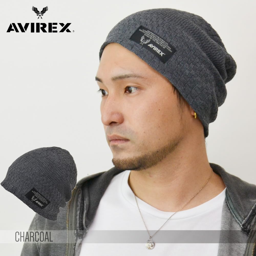 AVIREX Knit Cap Beanie Dark Charcoal (Type A, (Jacquard Knit))