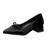 Temperament Satin Pointed Thick Heel Doudou Shoes New with Skirt Sweet Bow Light Mouth Single Shoes
