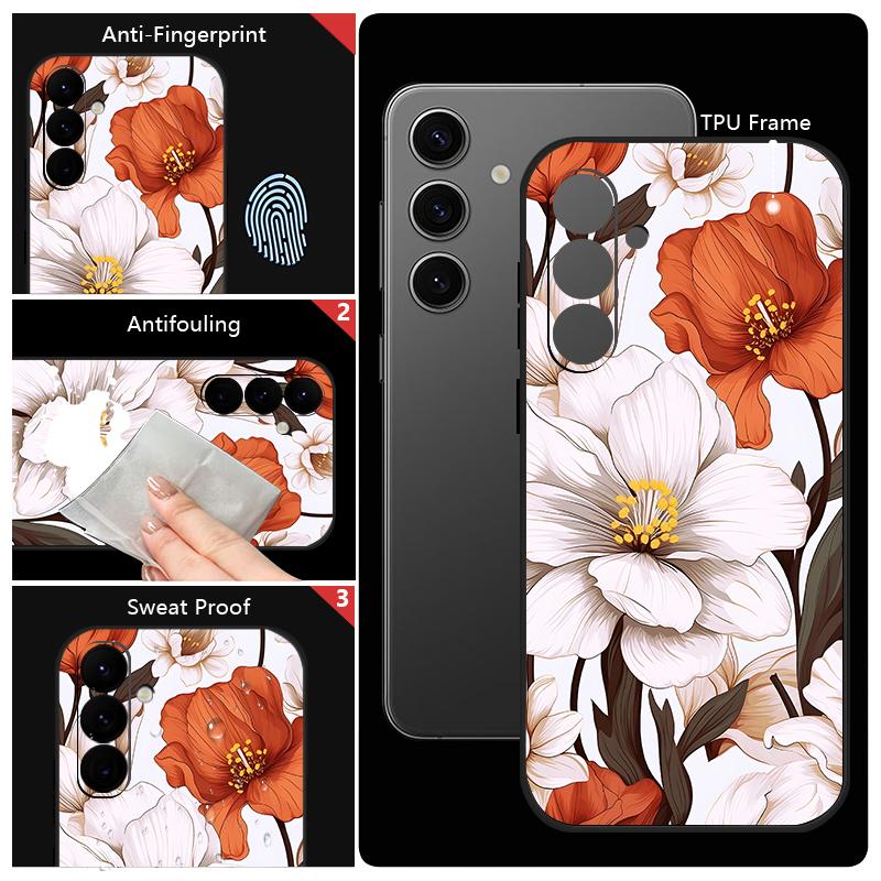 Small Flower Print Phone Case For Samsung Galaxy A57 A17 A56 A16 A55 A15 A54 A36 S25 FE S26 S24 S23 S22 Ultra Soft Lanyard Cover