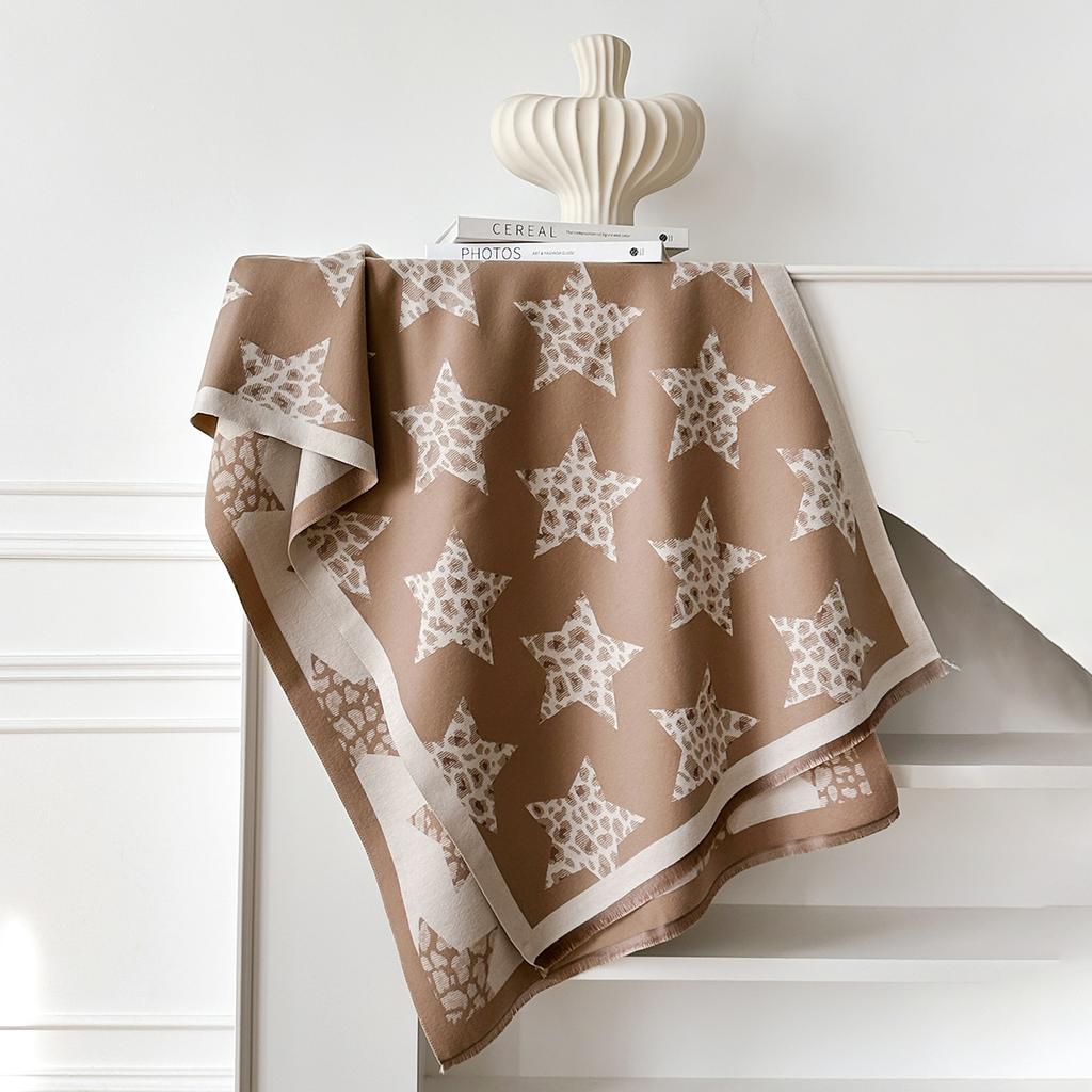 Stars Leopard Print Scarf Women's Style Imitation Cashmere Long Scarf Thickened Warm Shawl Cape