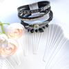 Bohemian Style Leather Bracelet with Crushed Stone and Plant Leaf Design
