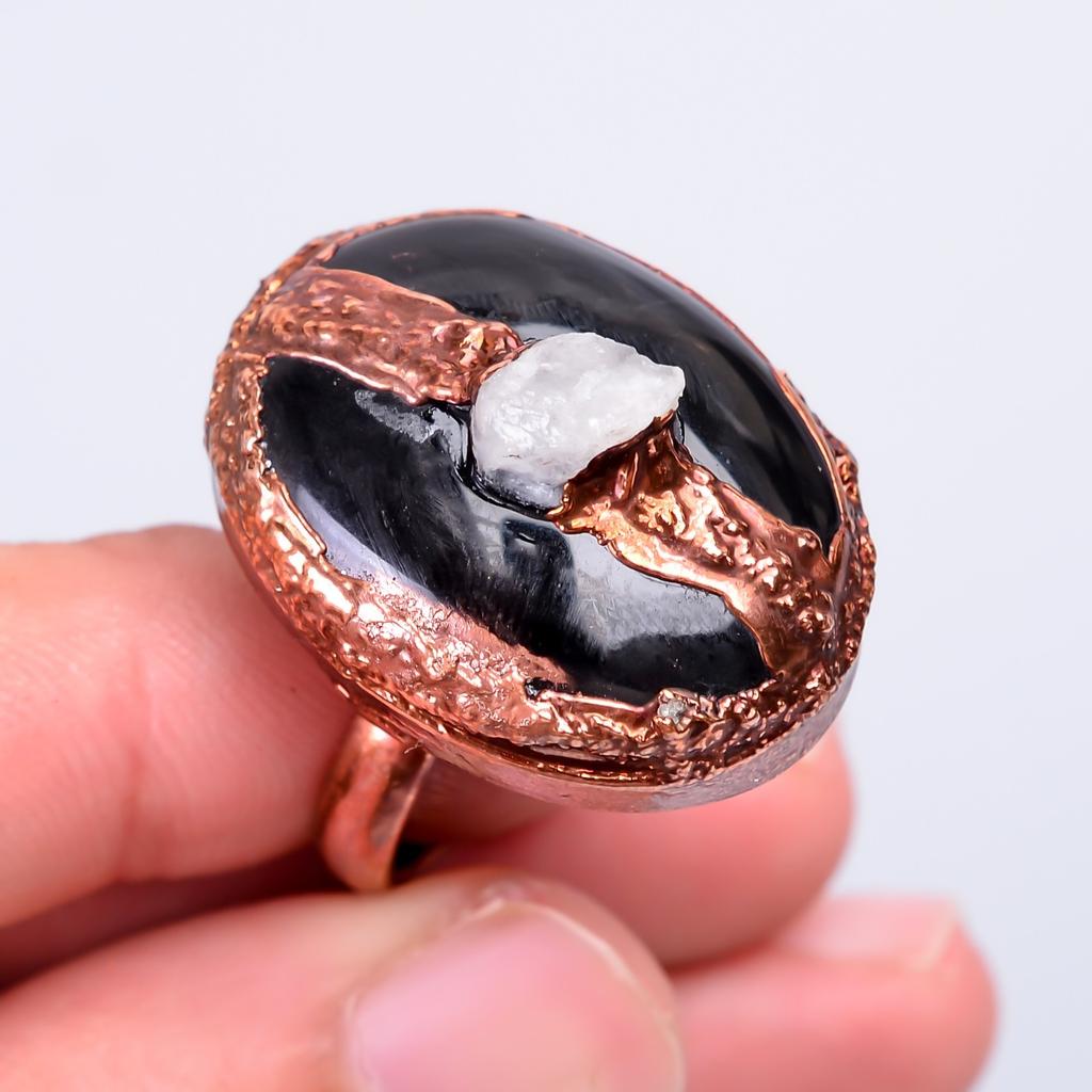 Black Onyx Gemstone Copper Eternity Statement New Electroformed Anniversary Ring V-55