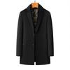 Men's Wool Blend Blazer Collar Overcoat with Detachable Down Liner