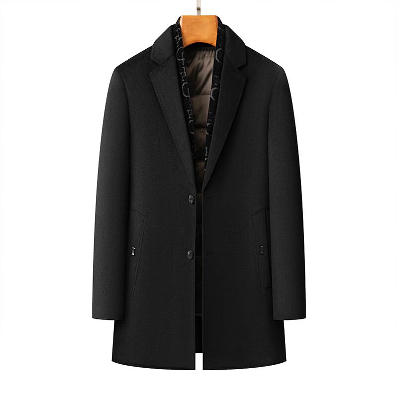 Men's Wool Blend Blazer Collar Overcoat with Detachable Down Liner