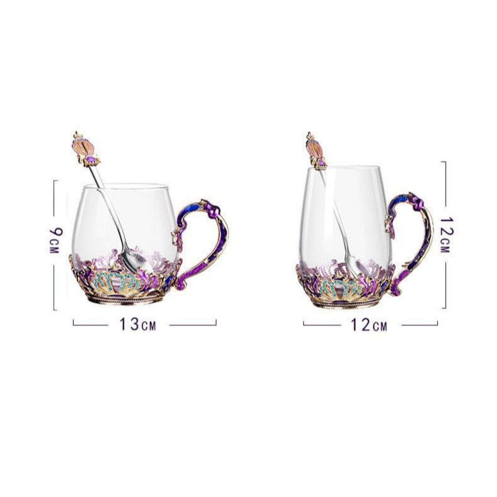 Handmade Enamel Butterfly Flower Glass Coffee Mugs Tea Cup with Spoon,Birthday Christmas Gifts for Her Women Mum Friends Teacher Valentines