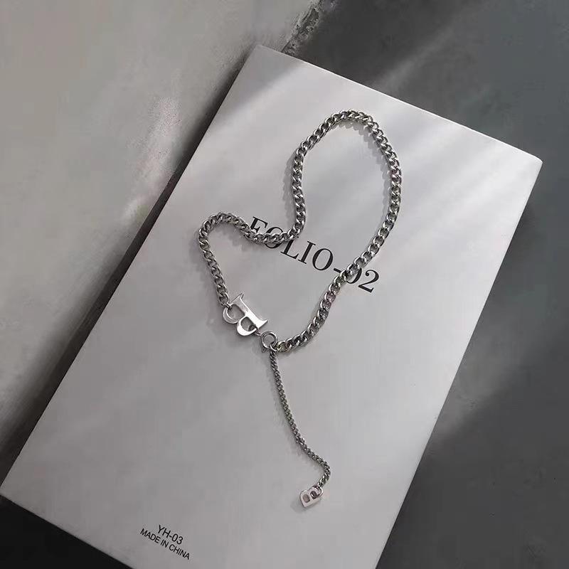 Versatile European & American Cold Style Letter B Titanium Steel Necklace - Simple, Trendy, Short Clavicle Chain for Women