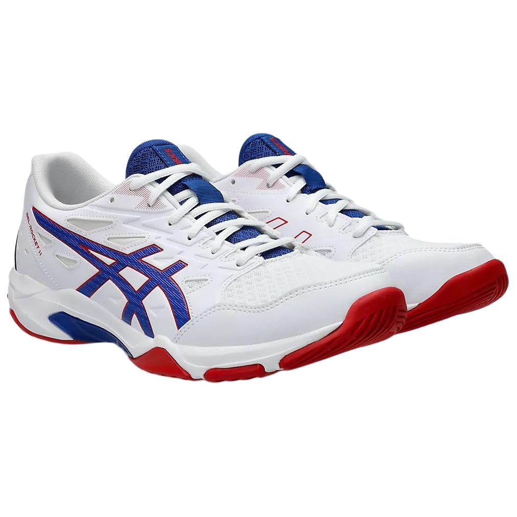 Asics Gel Rocket 11 Abriebfeste Low-Top Trainingsschuhe Herren Weiß Blaue Sneaker 1073A065-105