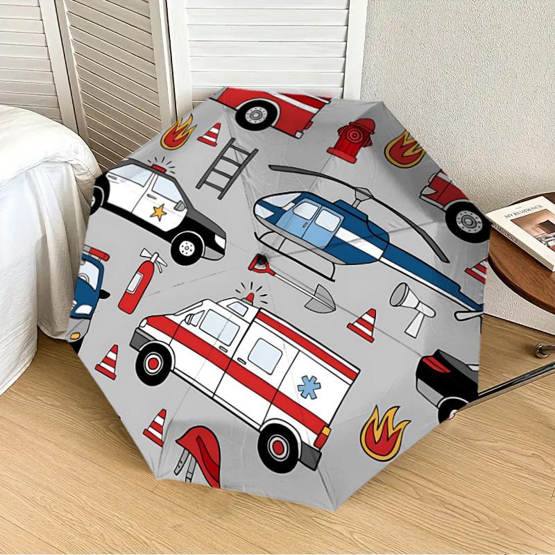 1pc Emergency Vehicles Pattern Automatic Open/Close Umbrella, Formal Events - Ideal Gift for Family or Friends, Outdoor Accessory yy251211168