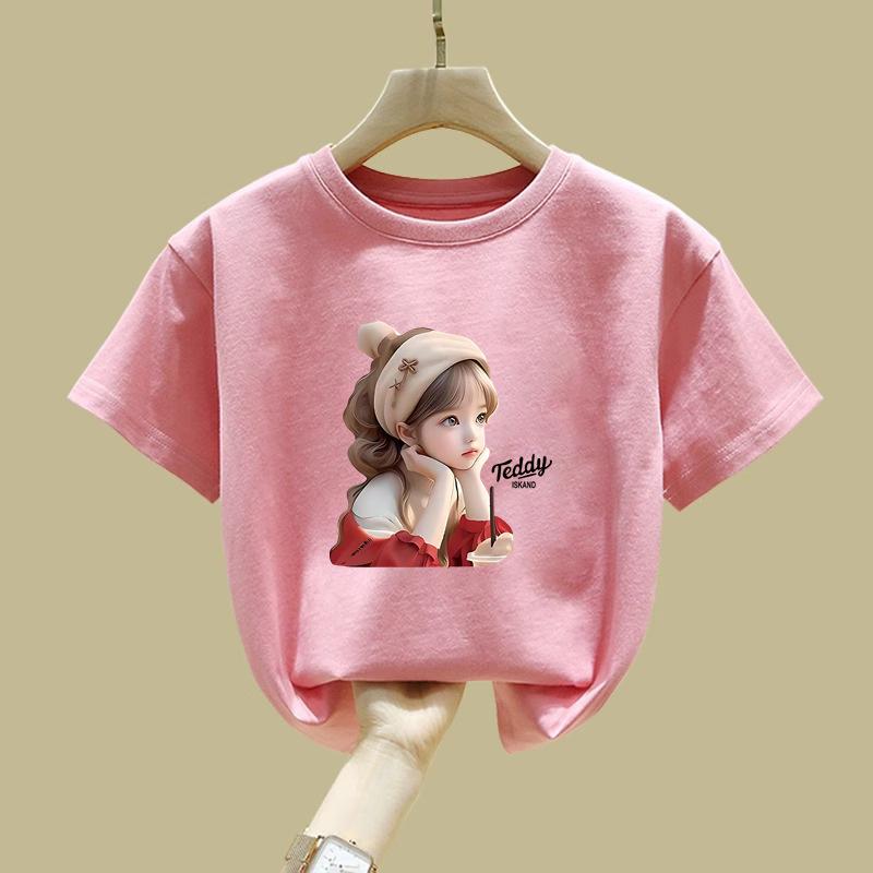 Girls Shortsleeved Tshirt Summer Baby Girl Print Breathable Roundneck Halfsleeve Fashionable Design Top Tshirt