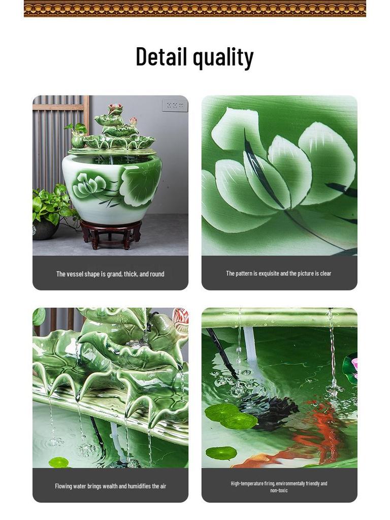 Jingdezhen Goldfish Tank: Floor-Standing Ceramic Water Feature for Balcony, Office, or Living Room.