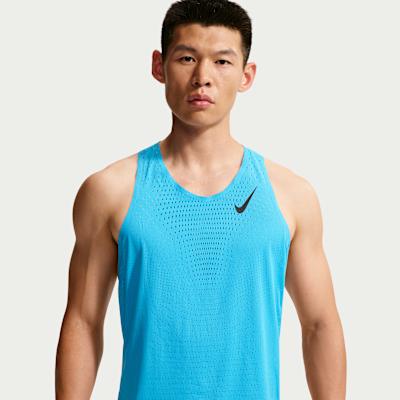 Nike Dri FIT ADV Running Tank Tops Men s Light Blue/Black Crew Neck Mo S