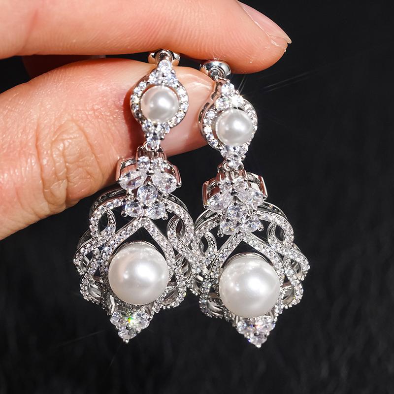 Xiaomi Huitan Royal Sparkling Cubic Zirconia Drop Earrings for Women Gentle Wedding Engagement Bridal Aesthetic Imitation Pearl Jewelry