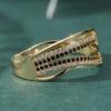 Black/clear Synthetic Zirconia Fashion Waves Shaped Ring for Women's Classic Golden Plated Banquet Festival Jewelry Accessories