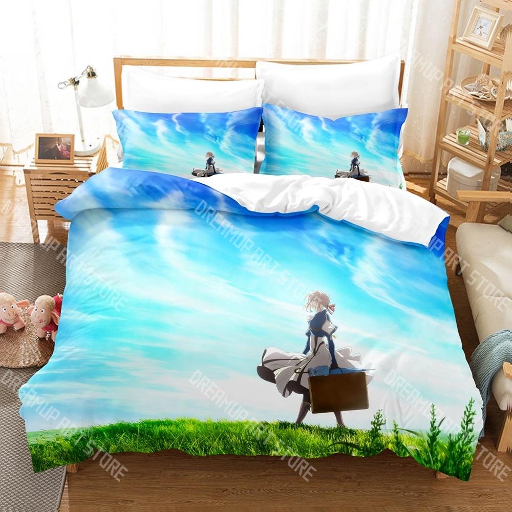 Fashion Violet Evergarden Anime Bedding Set Single Twin Full Queen King Size Bed Set Kids Bedroom Duvetcover Sets Bed Sheet Set
