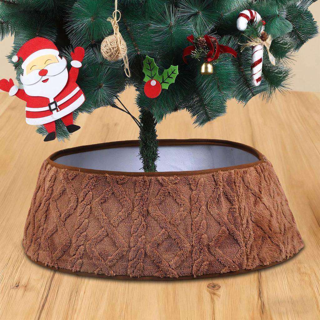 Vertical Diamond Plush Knitted Christmas Tree Skirt with Holiday Ornaments