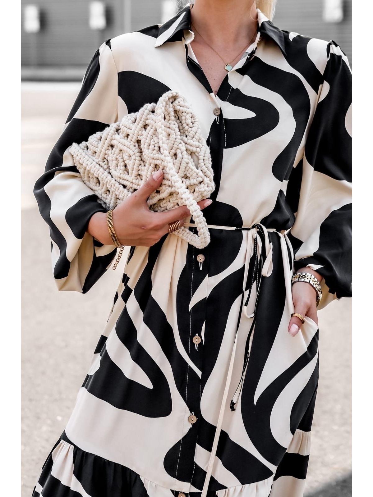 

2024 Spring/Autumn Temperamental Casual Tie-Up Long Sleeve Dress M чёрный