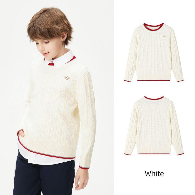 Navigare Italy Small Sailboat Boys  Sweater 2026 Spring Children s Knitwear Top Crew Neck Cable Knit - White 140