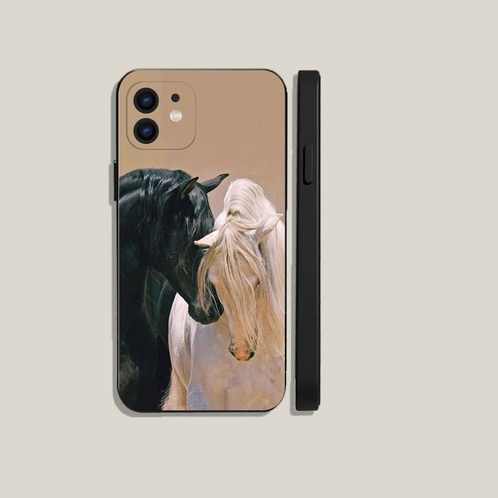 Fine horse Phone Case For iPhone16,15,14,13,12,11,Plus,Pro Max,XS,X,XR,SE,Mini,8,7 Soft Silicone Black Cover