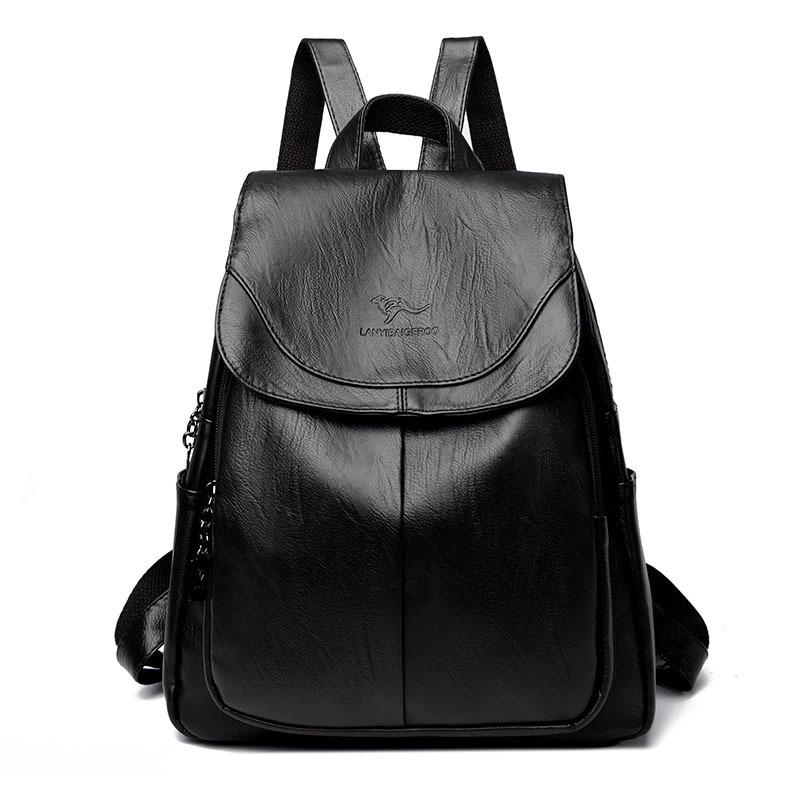 

Женский рюкзак из мягкой кожи 2025 — Школьный рюкзак большой вместимости для женщин и студенток чёрный