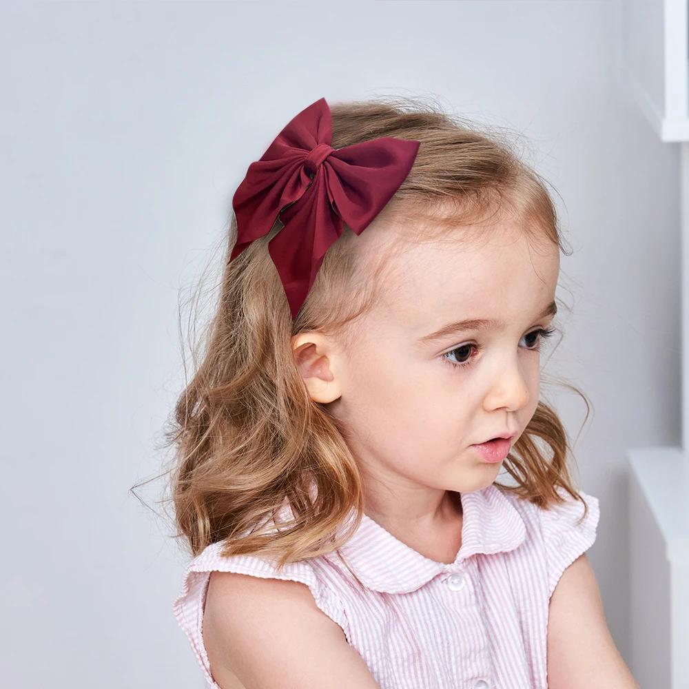 5Piece Mixed Color Ribbon Bow Girls Hair Clips Elegant Solid Color Bow Hair Accessories Hair Clips for Girls Headwear
