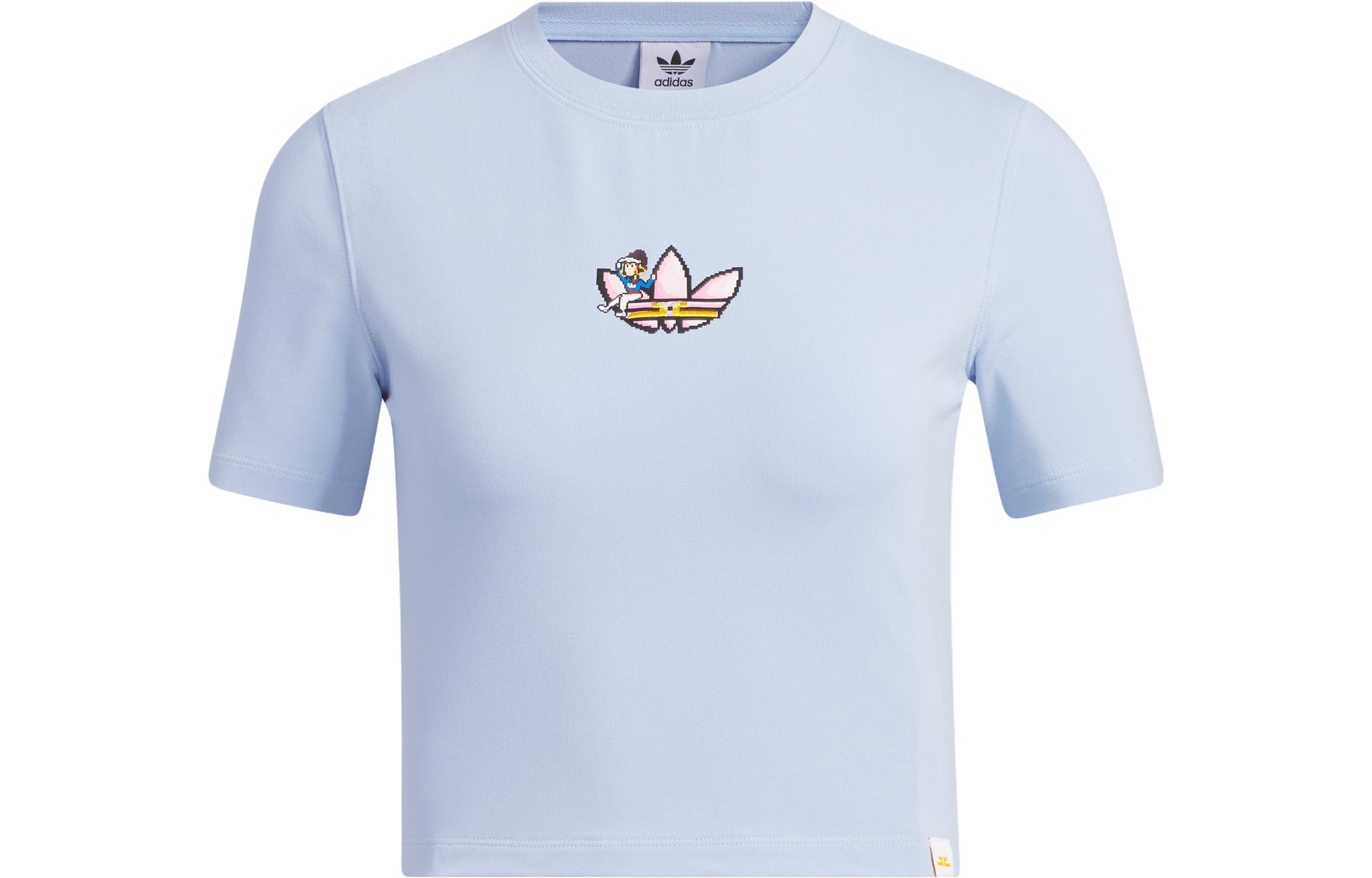 Adidas Originals Monkey Kingdom Crop Tops Women s Light Pink Blue Crew Neck Moderate IP1775 L