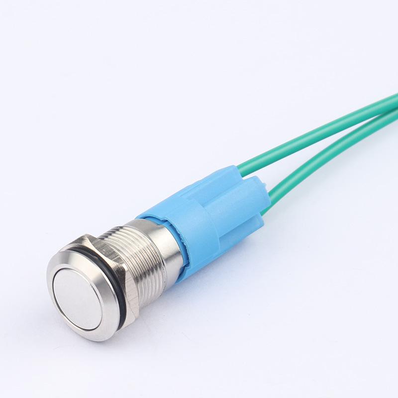 12mm Illuminated Metal Push Button Switch, 12V/24V, Dustproof, Industrial Certified.
