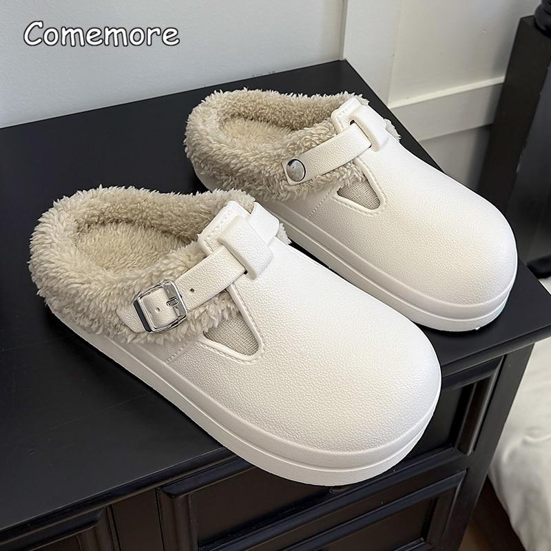 

Fashion Winter Plush Lined House Slippers for Women Non Slip Waterproof Indoor Slippers Woman Fashion Thick Sole Slide Warm Cotton Shoes 36-37 белый