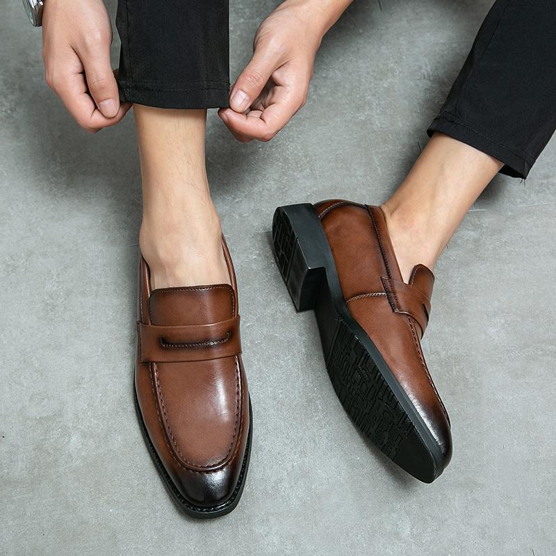Men Brown Loafers Thick Sole Platform Height Increase Black Classic Business Office Dress Prom Tuxedo Party Shoes