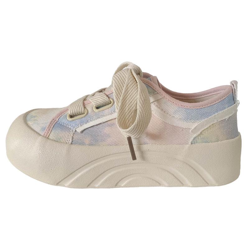 

BE-6839 Latex insole platform canvas shoes women s shoes board shoes casual bread shoes niche round head 2025 new 35 розовый