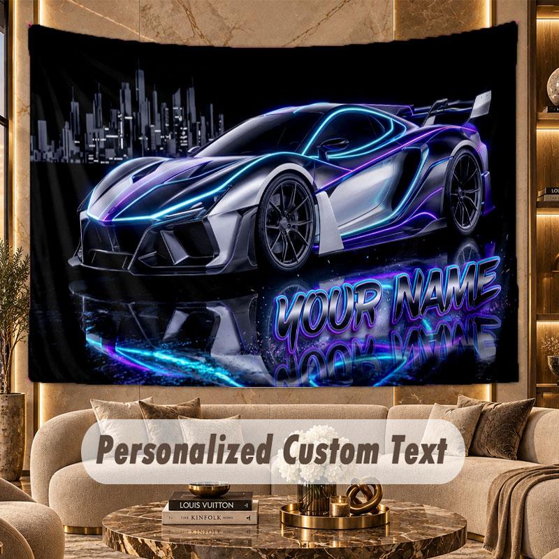 Car Racing (81) Theme Wall Tapestry Customized With Name Text Personalized Hanging Tapestry For Bedroom Living Room Decor