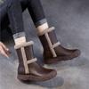 Johnature Genuine Leather Plush Thickened Women's Mid-calf Boots Casual Soft Soled Warm Cotton Shoes
