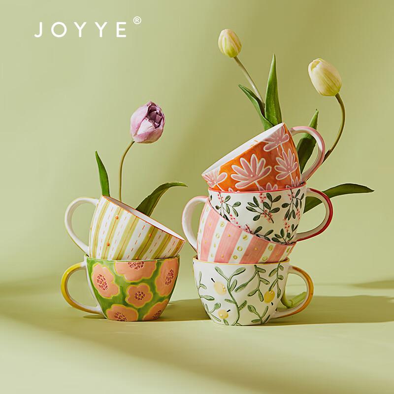 JOYYE Handbemalte Keramiktasse mit Blumen- und Fruchtdekor
