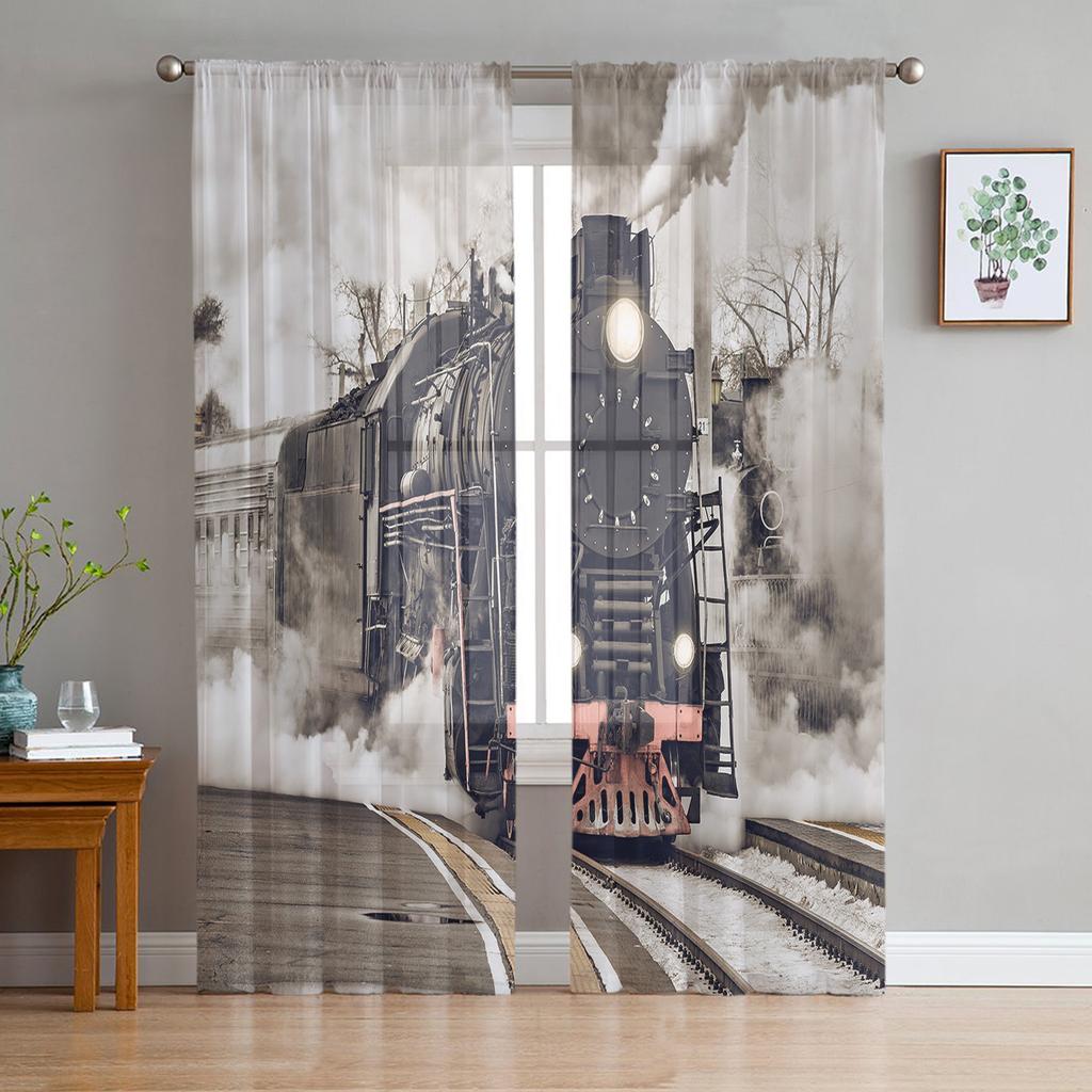 Train And Railway Travel Window Treatment Tulle Modern Sheer Curtains for Kitchen Living Room the Bedroom Curtains Decoration