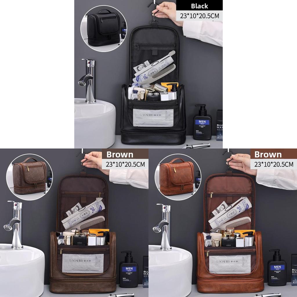 Mens Travel Toiletry Bag With Waterproof Pu Material Double Layer Large Capacity For Business And Daily Use