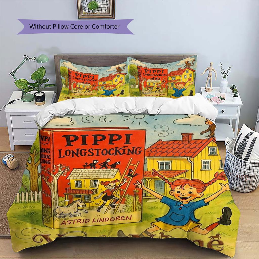 Pippi Longstocking Custom Name Pattern Bedding,Quilt Set Quilt Cover Pillowcase Home Birthday Gift(1 * duvet cover + 2 * pillowcase, without core)
